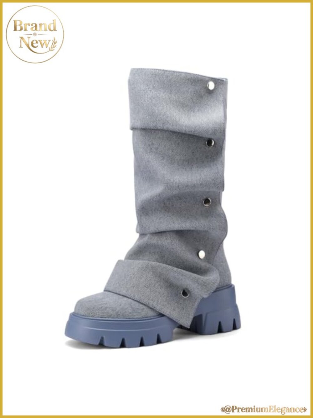 Platform Mid-Calf Slouchy Boots Removable Ruched Panel Chunky Heel